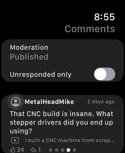 Comments list with moderation filter