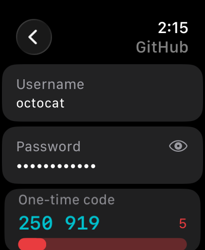 Item detail with a one-time code