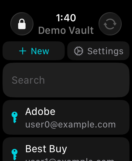 Vault list on Apple Watch